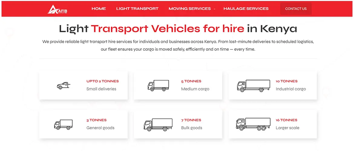Transport website desing in Nairobi kenya